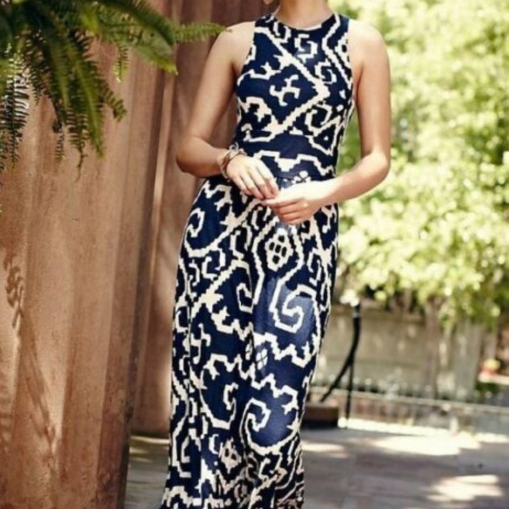 Anthropologie Maeve Navy Tribal Maxi Dress XS